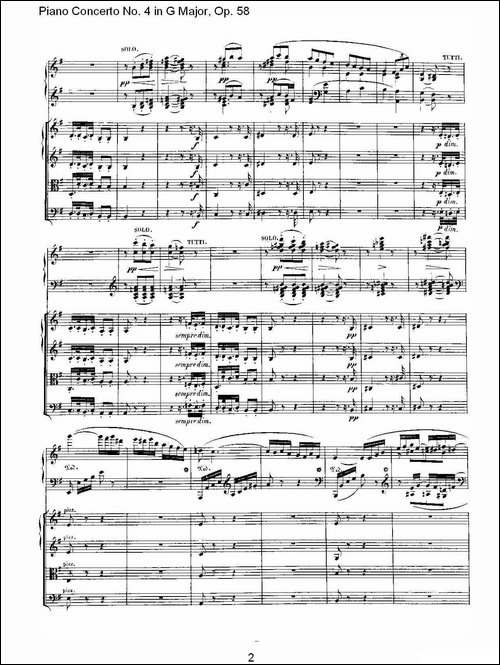 Ｇ大调钢琴第四协奏曲 Op.58 第二乐章-总谱-钢琴谱