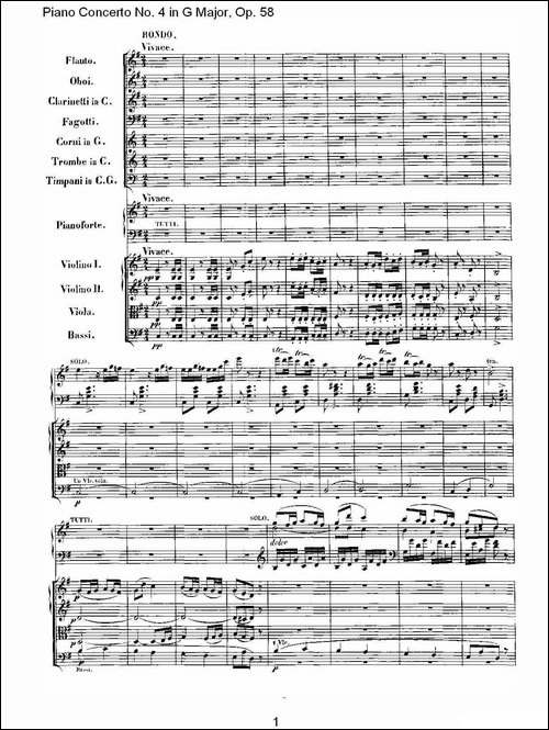 Ｇ大调钢琴第四协奏曲 Op.58 第三乐章-总谱-钢琴谱
