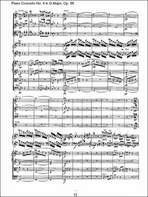 Ｇ大调钢琴第四协奏曲 Op.58 第三乐章-总谱-钢琴谱
