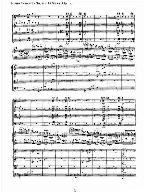 Ｇ大调钢琴第四协奏曲 Op.58 第三乐章-总谱-钢琴谱