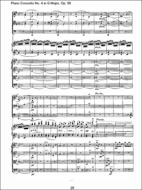 Ｇ大调钢琴第四协奏曲 Op.58 第三乐章-总谱-钢琴谱
