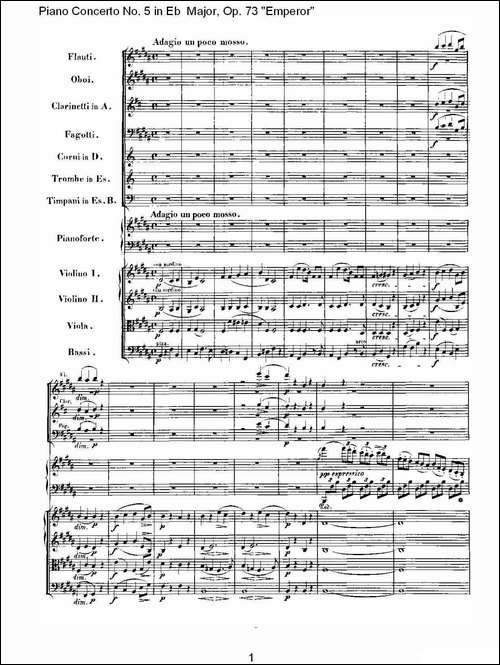 Eb大调钢琴第五协奏曲 Op.73"皇帝" 第二乐章-钢琴谱