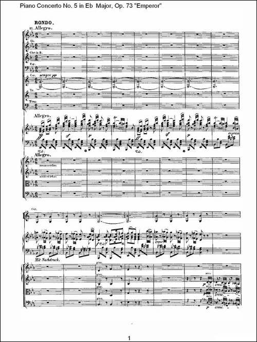 Eb大调钢琴第五协奏曲 Op.73"皇帝"第三乐章-钢琴谱