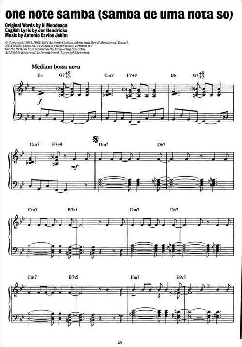 One Note Samba-samba de uma nota so-爵士钢琴酒吧独奏钢琴谱-钢琴谱