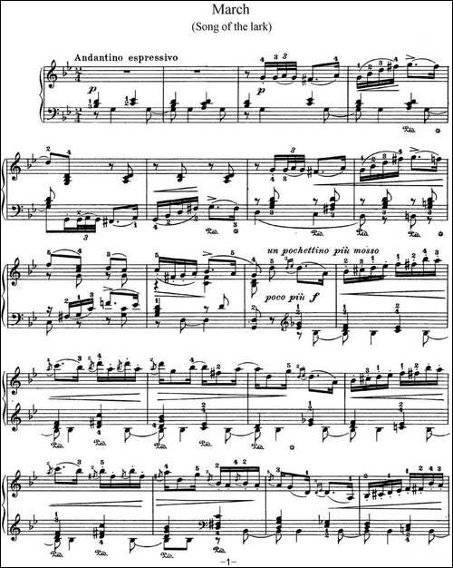 柴可夫斯基 四季 3月 云雀之歌 g小调 Song of the Lark G minor-钢琴谱