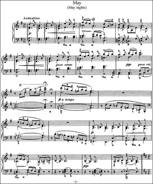 柴可夫斯基 四季 5月 清净之夜 G大调 Starlit Nights G major-钢琴谱