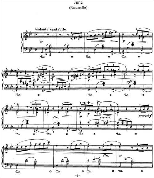 柴可夫斯基 四季 6月 船歌 g小调 Barcarolle G minor-钢琴谱