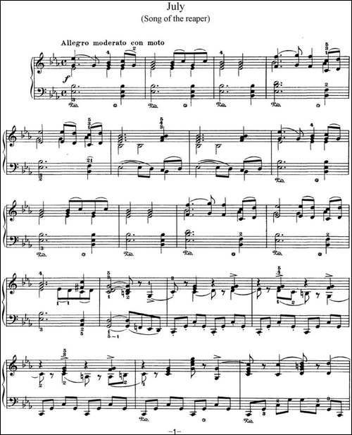 柴可夫斯基 四季 7月 割草人之歌 降E大调 Reapers Song E flat major-钢琴谱