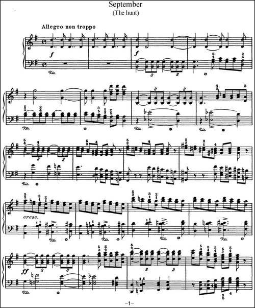 柴可夫斯基 四季 9月 狩猎之歌 G大调 The Hunt G major-钢琴谱