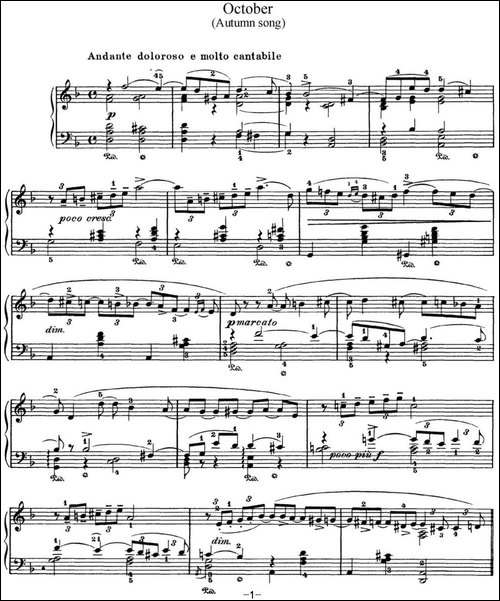 柴可夫斯基 四季 10月 秋之歌 d小调 Autumn Song D minor-钢琴谱