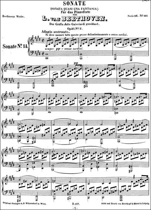 贝多芬钢琴奏鸣曲14 月光 升c小调 Op.27 No.2 C-sharp minor-钢琴谱
