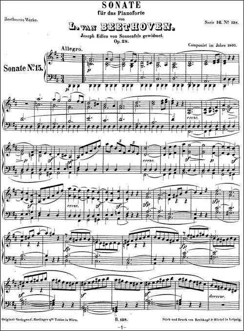贝多芬钢琴奏鸣曲15 田园 D大调 Op.28 D major-钢琴谱