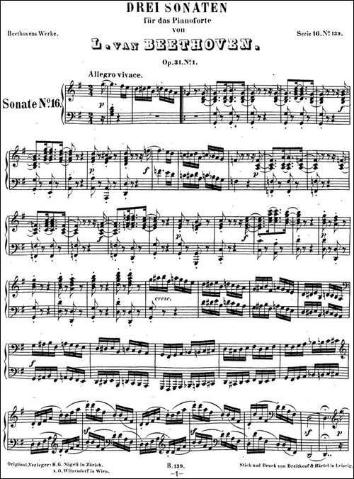 贝多芬钢琴奏鸣曲16 G大调 Op.31 No.1 G major-钢琴谱