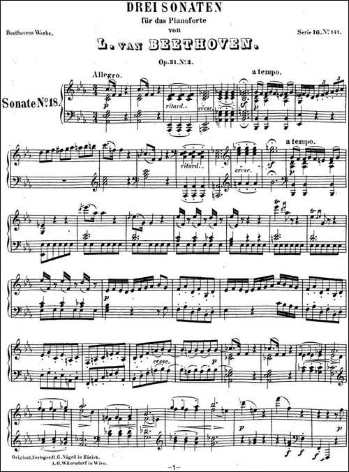 贝多芬钢琴奏鸣曲18 狩猎 降E大调 Op.31 No.3 E-flat major-钢琴谱