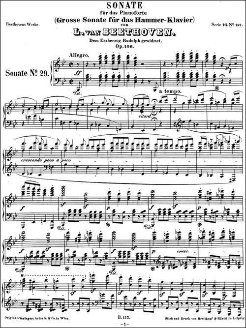 贝多芬钢琴奏鸣曲29 钢琴-锥子键琴降B大调 Op.106 B-flat major-钢琴谱