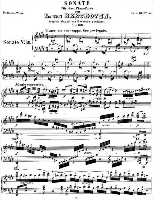 贝多芬钢琴奏鸣曲30 E大调 Op.109 E major-钢琴谱