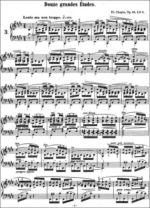 肖邦练习曲3 Op.10 No.3 离别 E大调 E major Tristesse-钢琴谱
