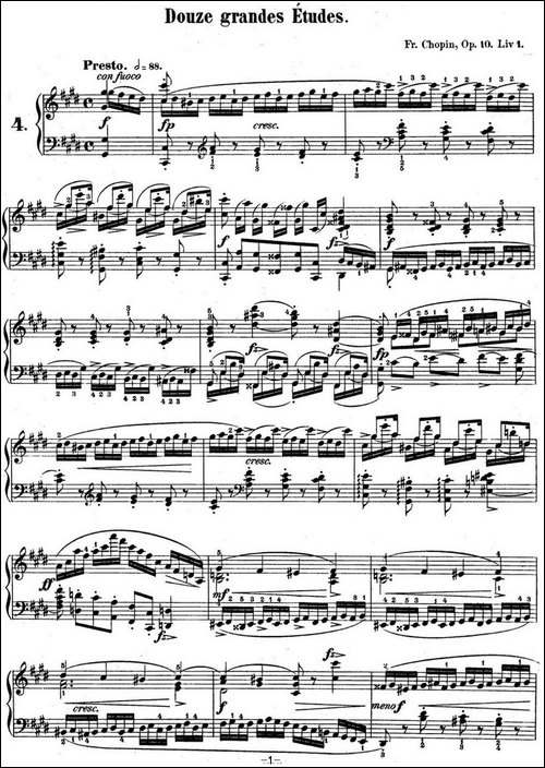 肖邦练习曲4 Op.10 No.4 激流 升c小调 C minor Torrent-钢琴谱
