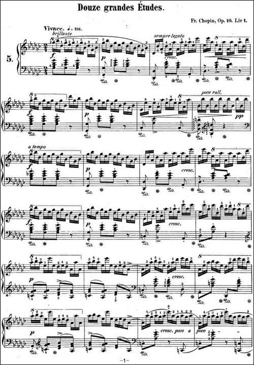 肖邦练习曲5 Op.10 No.5 黑键 降G大调 Gb major Black Key-钢琴谱