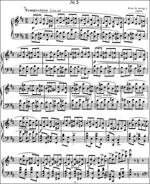 斯克里亚宾 钢琴练习曲 Op.8 No.3 Alexander Scriabin Etudes-钢琴谱