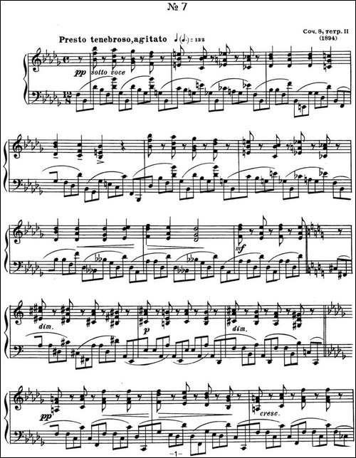 斯克里亚宾 钢琴练习曲 Op.8 No.7 Alexander Scriabin Etudes-钢琴谱