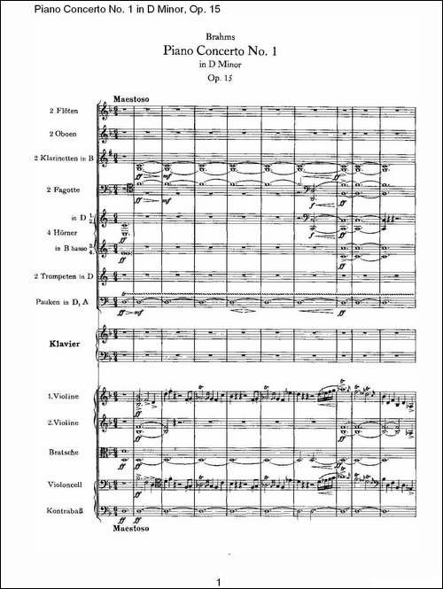 D小调钢琴第一协奏曲, Op.15第一乐章-一-钢琴谱