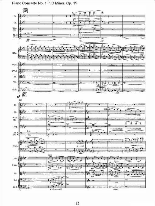 D小调钢琴第一协奏曲, Op.15第一乐章-一-钢琴谱