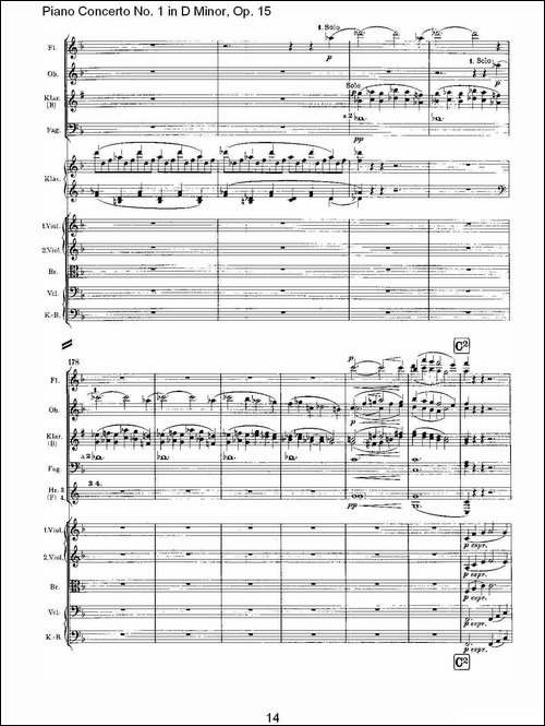 D小调钢琴第一协奏曲, Op.15第一乐章-一-钢琴谱