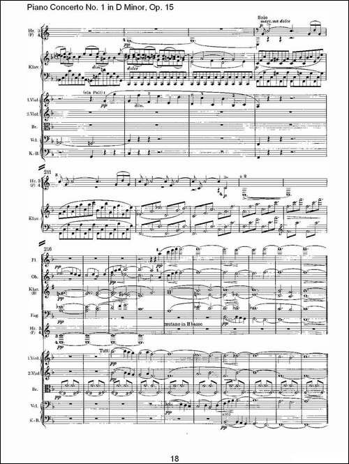 D小调钢琴第一协奏曲, Op.15第一乐章-一-钢琴谱