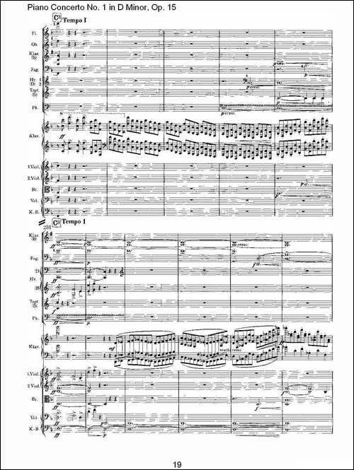 D小调钢琴第一协奏曲, Op.15第一乐章-一-钢琴谱