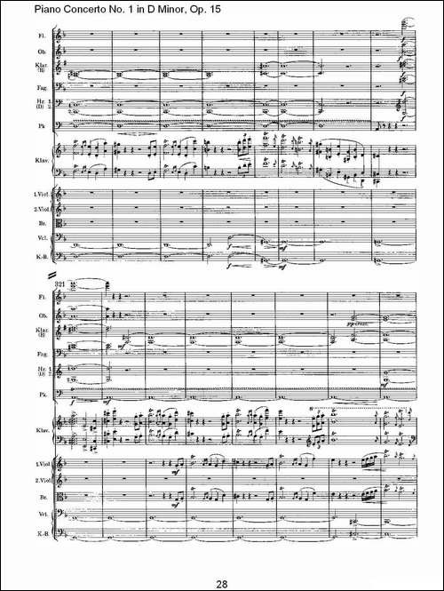 D小调钢琴第一协奏曲, Op.15第一乐章-一-钢琴谱