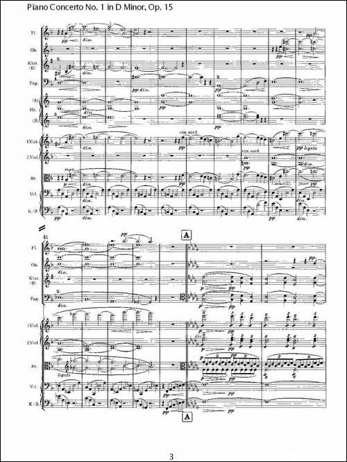 D小调钢琴第一协奏曲, Op.15第一乐章-一-钢琴谱
