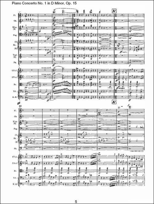 D小调钢琴第一协奏曲, Op.15第一乐章-一-钢琴谱