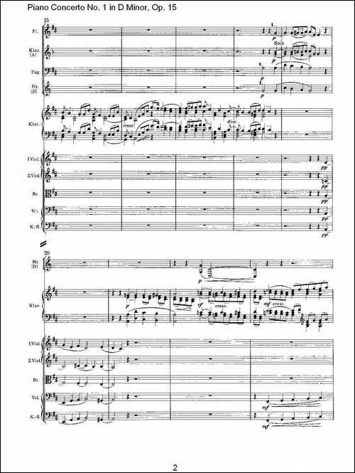 D小调钢琴第一协奏曲, Op.15第二乐章-钢琴谱