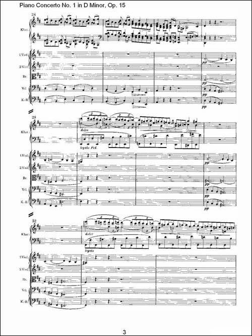 D小调钢琴第一协奏曲, Op.15第二乐章-钢琴谱