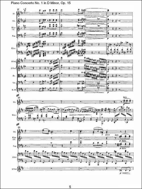 D小调钢琴第一协奏曲, Op.15第二乐章-钢琴谱