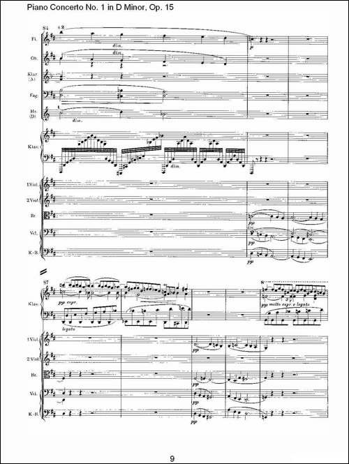 D小调钢琴第一协奏曲, Op.15第二乐章-钢琴谱