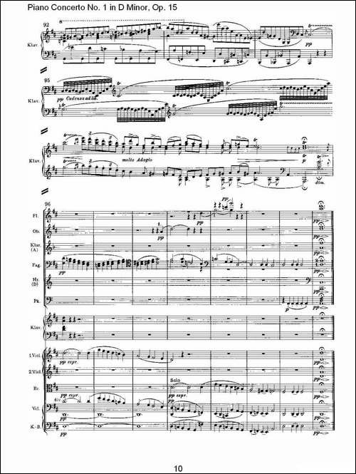 D小调钢琴第一协奏曲, Op.15第二乐章-钢琴谱