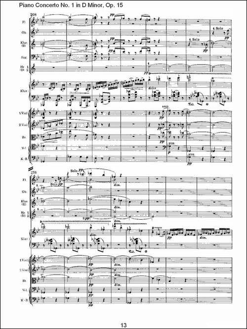 D小调钢琴第一协奏曲, Op.15第三乐章-一-钢琴谱