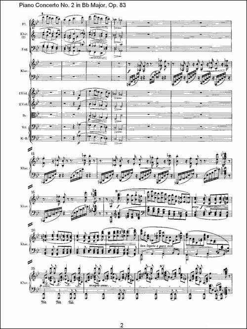 Bb大调钢琴第二协奏曲, Op.83第一乐章-一-钢琴谱