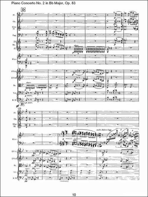 Bb大调钢琴第二协奏曲, Op.83第一乐章-一-钢琴谱