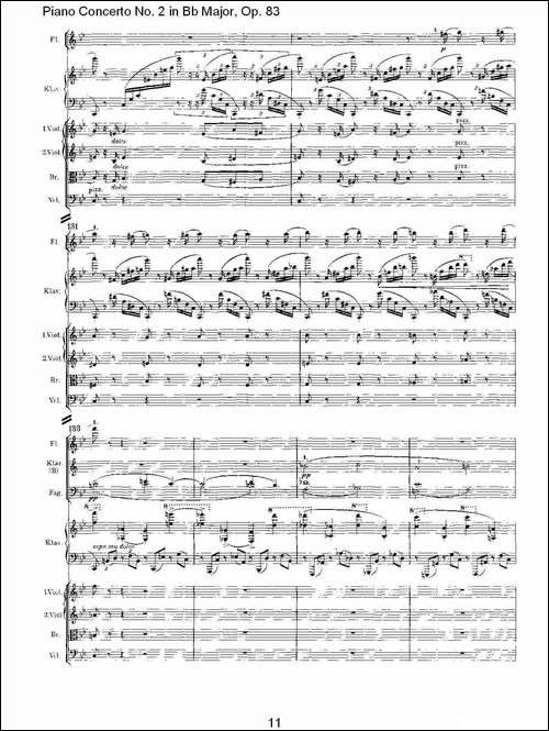 Bb大调钢琴第二协奏曲, Op.83第一乐章-一-钢琴谱