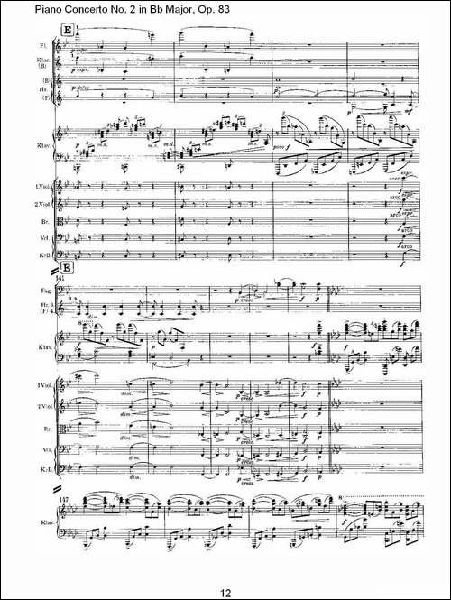 Bb大调钢琴第二协奏曲, Op.83第一乐章-一-钢琴谱