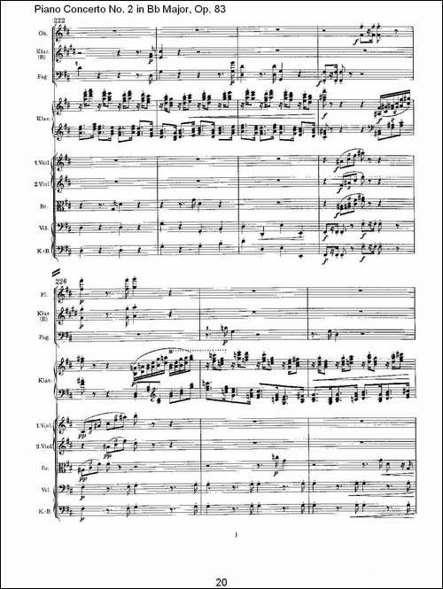 Bb大调钢琴第二协奏曲, Op.83第一乐章-一-钢琴谱