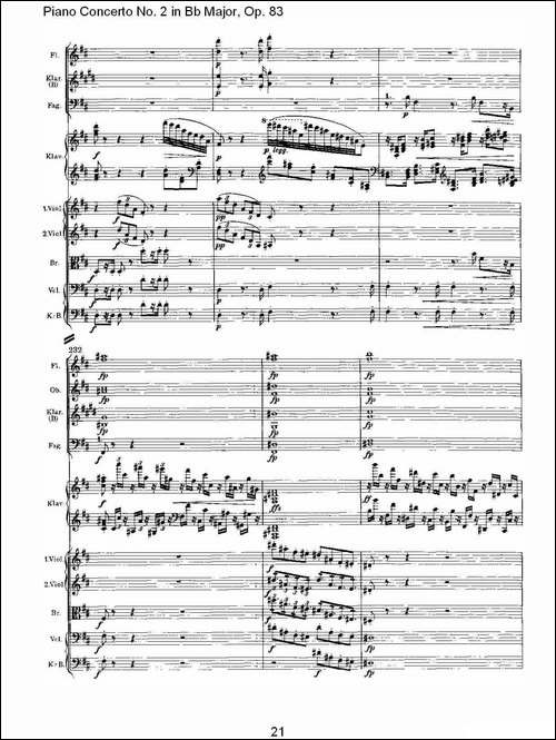 Bb大调钢琴第二协奏曲, Op.83第一乐章-一-钢琴谱