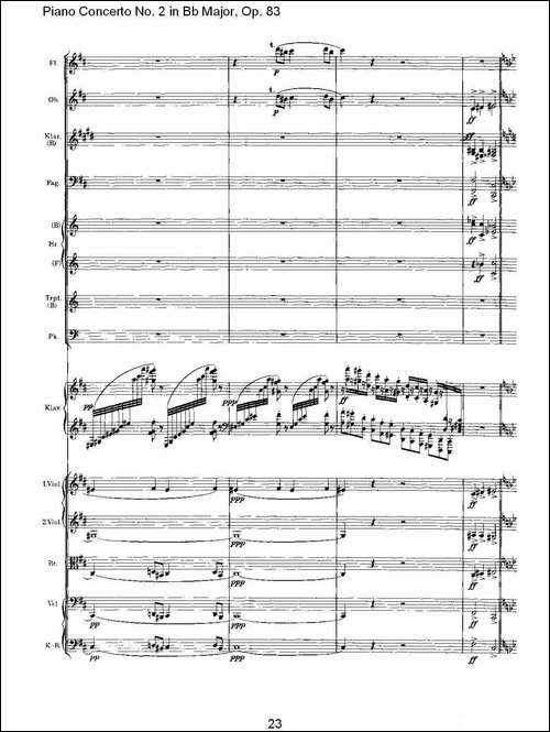 Bb大调钢琴第二协奏曲, Op.83第一乐章-一-钢琴谱