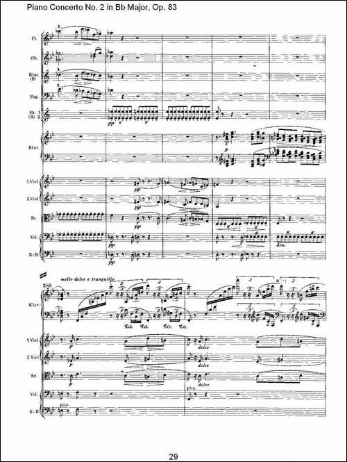 Bb大调钢琴第二协奏曲, Op.83第一乐章-一-钢琴谱