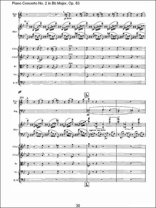 Bb大调钢琴第二协奏曲, Op.83第一乐章-一-钢琴谱