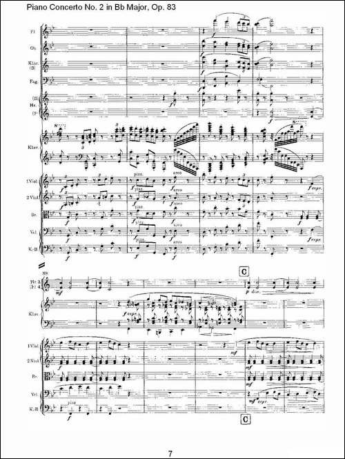Bb大调钢琴第二协奏曲, Op.83第一乐章-一-钢琴谱