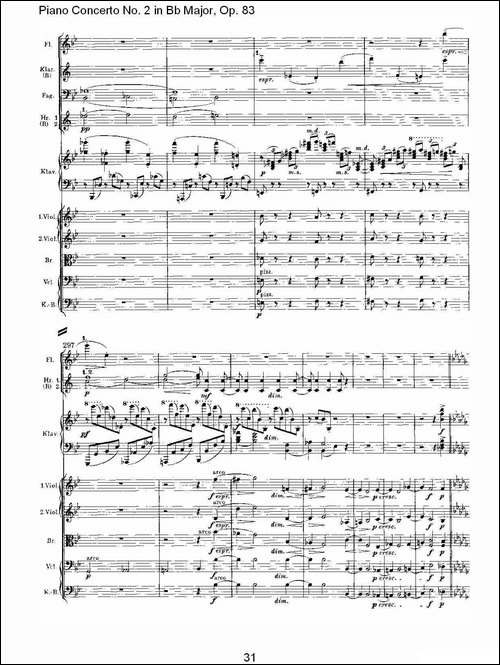 Bb大调钢琴第二协奏曲, Op.83第一乐章-二-钢琴谱